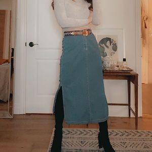Esprit Teal Denim Maxi Skirt with Side Slit